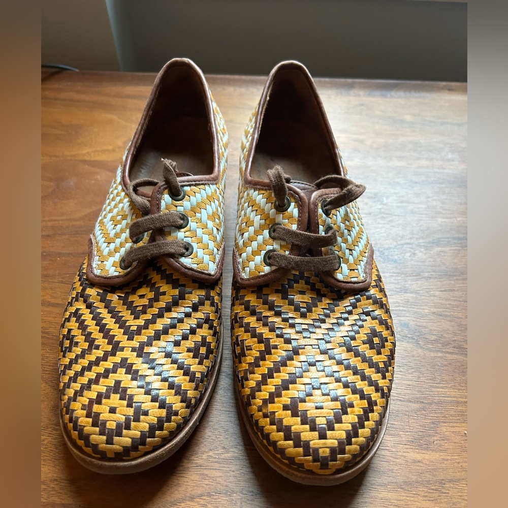 Chie Mihara Yellow and Brown Patterned Flats